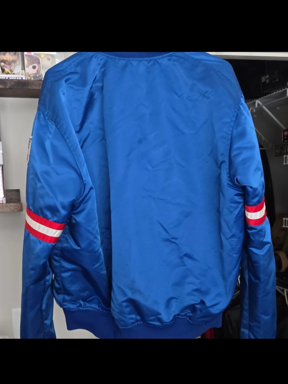 Vintage 80s Starter Pro Line Blue GIANTS Satin Bomber Jacket